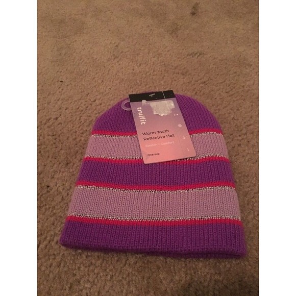 Trufit Kids Girls Purple Striped Beanie Hat Toboggan One Size - Picture 1 of 5